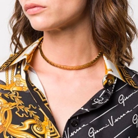 Versace Greca Key Tribute Goldtone Choker Necklace - Picture 1 of 12
